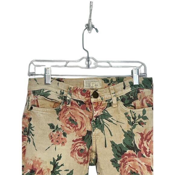 Current Elliott Ivory Floral Straight Skinny Low Rise Stretch Jeans Size 25-0 - Picture 2 of 10